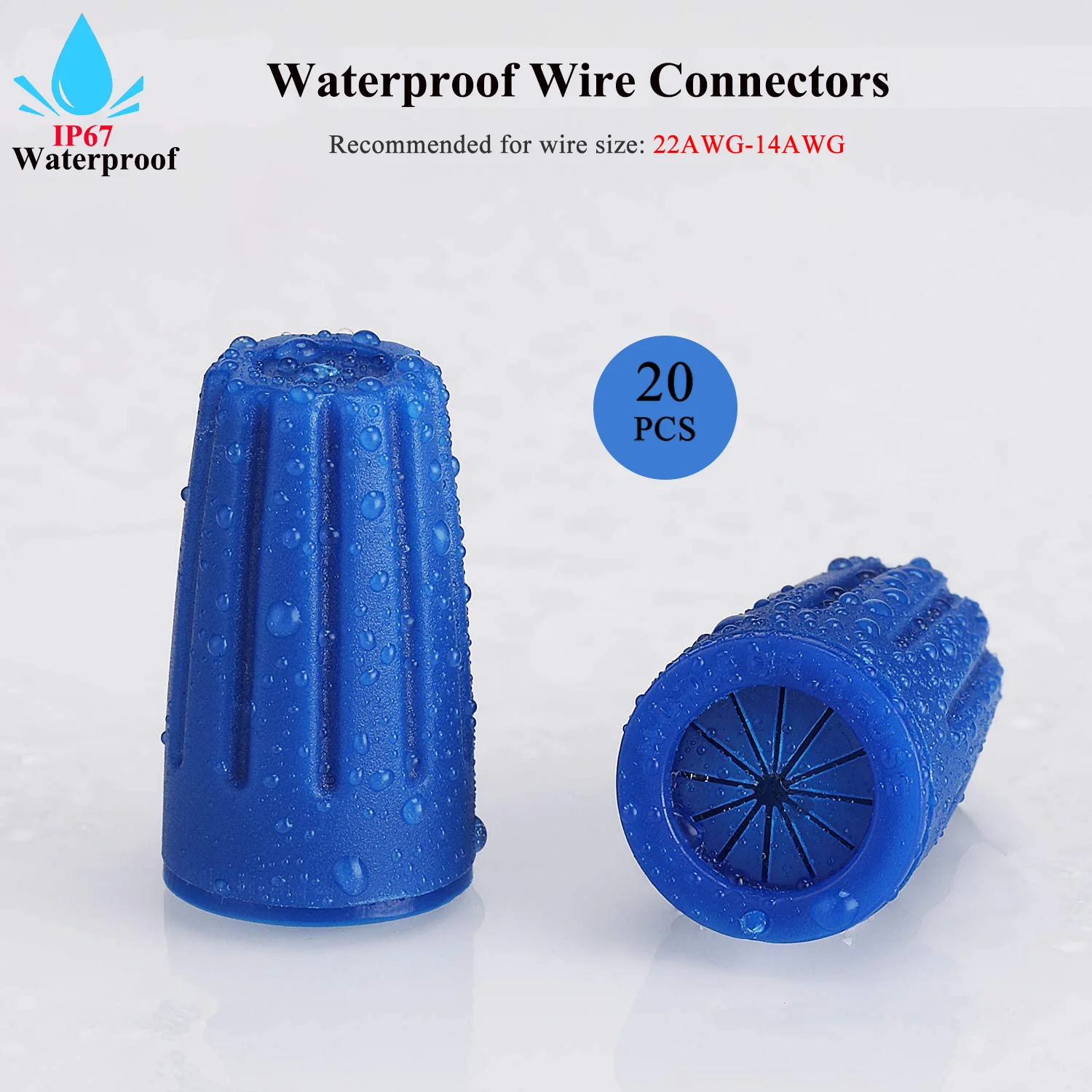 20/Bag Waterproof Wire Connectors Outdoor Seal Electrical Twist Wire Nuts Caps 22AWG-14AWG Low Voltage for Landscape Light Cap