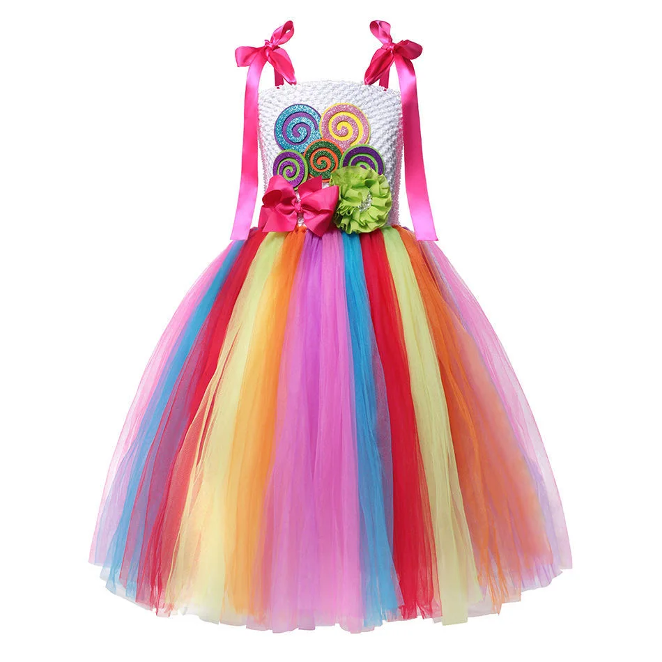 2021 Candy Rainbow Flower Girls Tutu Dress Princess Girl Tulle Dress Rainbow Boutique Girl Ball Gown Party/wedding/dance Dresses