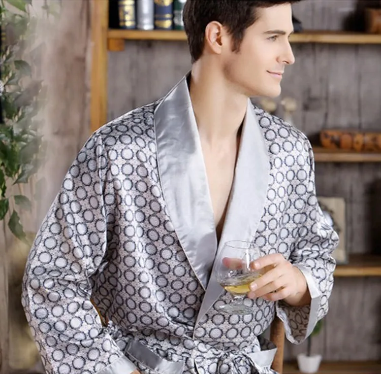 Mannen Robe Nachtjapon Satijnen Kimono Badjas Gown Casual Nachtkleding Plus Size Print Gold Home Kamerjas 3XL 4XL 5XL