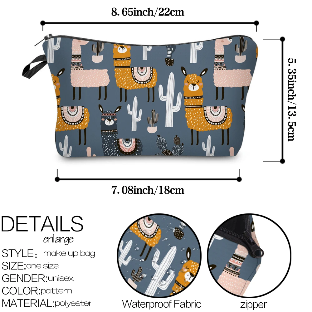 Deanfun Waterproof Small Makeup Bags Cute Llama Cactus Cosmetic Bag Gray Purse Organizer for Travel 51609