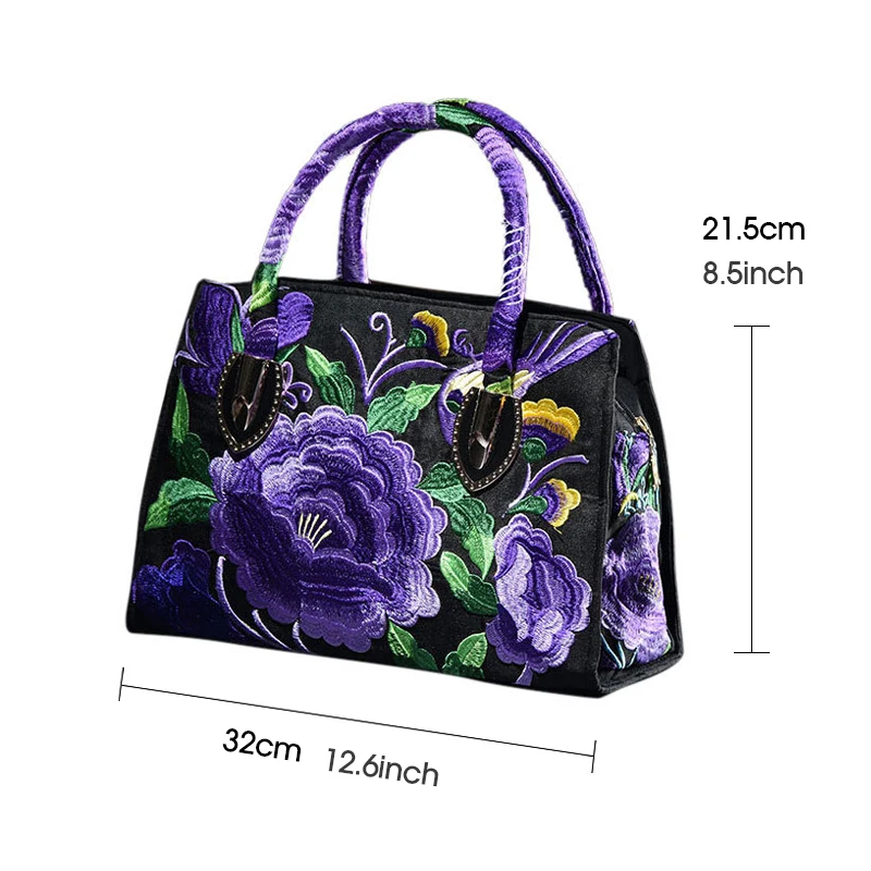 Women Retro Handbag Hand Embroidery Chinese Ethnic Style High Quality Exquisite Messenger Bag High Capacity Casual Shopping Tote