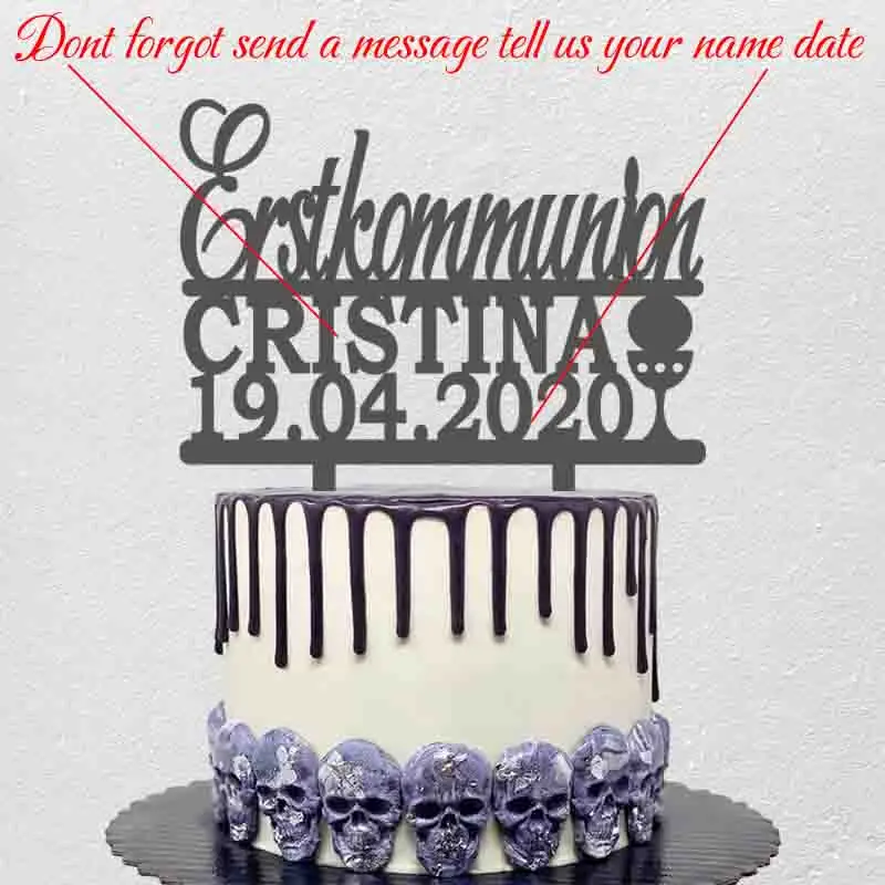 Personalized Communion Cake Topper Custom Name Date German Erstkommunion Kids First Holy Communion Party Cake Decoration Topper