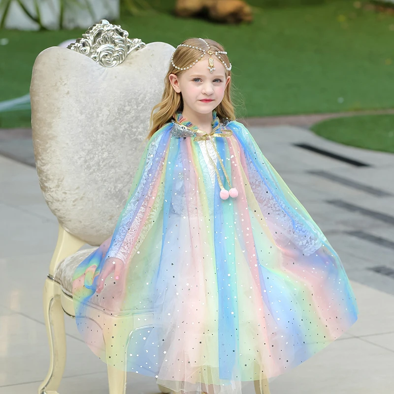 2-10 Jahre Neue Mädchen-Umhängejacke Regenbogen-Netzstoff Modischer Niedlicher Prinzessinnen-Umhang Bunter Tüll-Umhang Party-Geburtstagsgeschenk Kinderkleidung – Detail 5