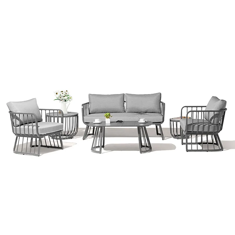 

4pcs/ Garden Furniture Leisure Sofa Modern All Aluminum With Cushion Coverstation Set Outdoor Couch Set Grey Color Stock