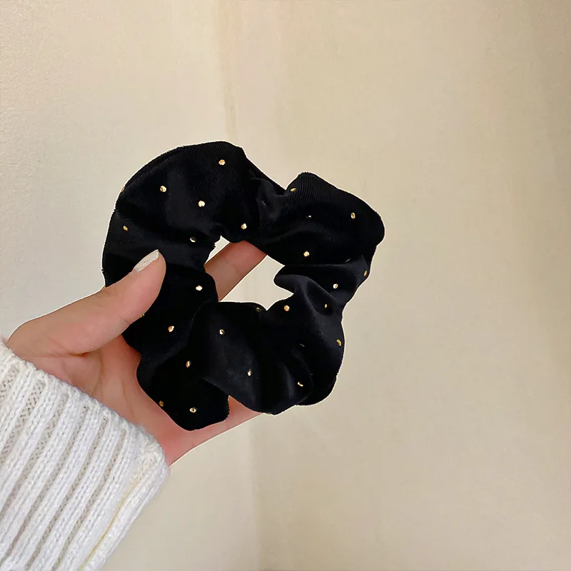 retro star dot black velvet large intestine hair ring Korean temperament hair rope simple design back headhair accessoriesfemale