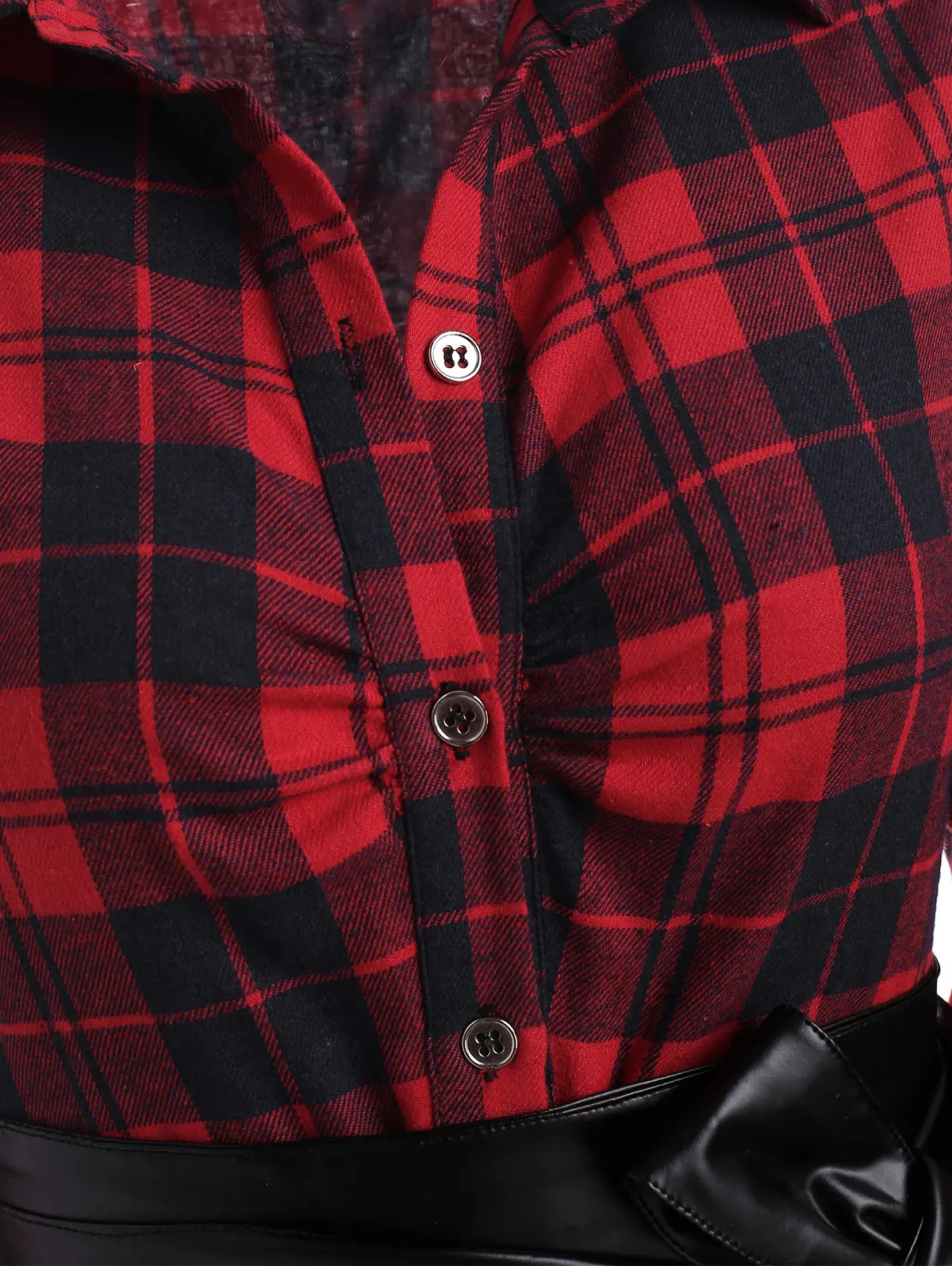 Women Red Plaid Belted Roll Tab Sleeve Handkerchief Dress Grunge Gothic Casual Dresses Vestidos Button Up Long Sleeve Streetwear