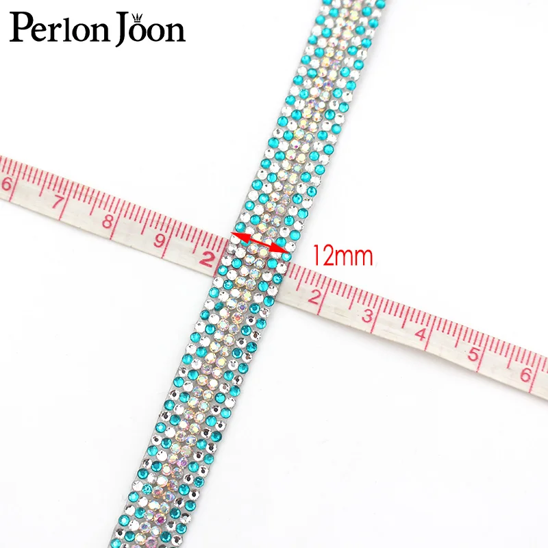 12mm width sweet style color AB rhinestone trim strap hot fix color webbing children\'s girl clothes DIY decoration TR127