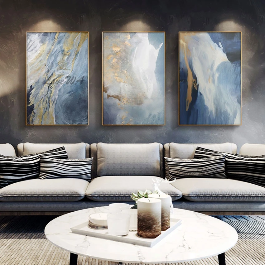 

3 Panel Wall Art 100% Handpainted Large Canvas Art Home Decoration Piece Gold Foil Modern Abstract Oil Painting Framless