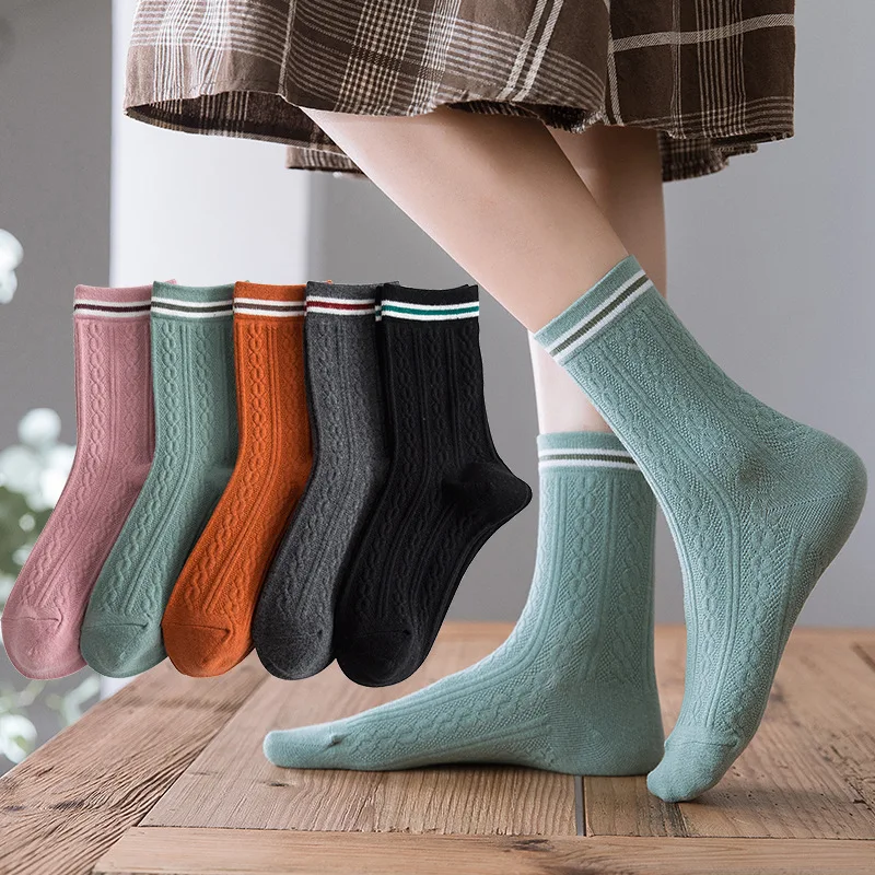5Pairs/Lot New Women's Socks ZTOET Brand Female Autumn Winter Tube Socks Solid Color Cotton High Quality Warm Ladies Socks