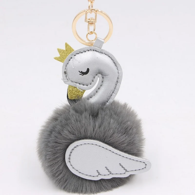 Cute Pompom Pink Flamingo Keychain For Women Fluffy Rabbit Fur Ball Swan Key Chain On Bag Car Trinket Wedding Party Girl Gift