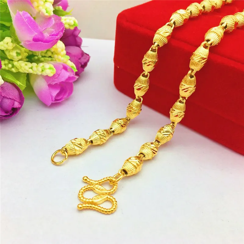 Geometric Olive Beadeds Chain Necklaces 18K Gold 3D Jewelry for Women Men Hiphop Party Anniversary Jewelry Birthday Gifts Male