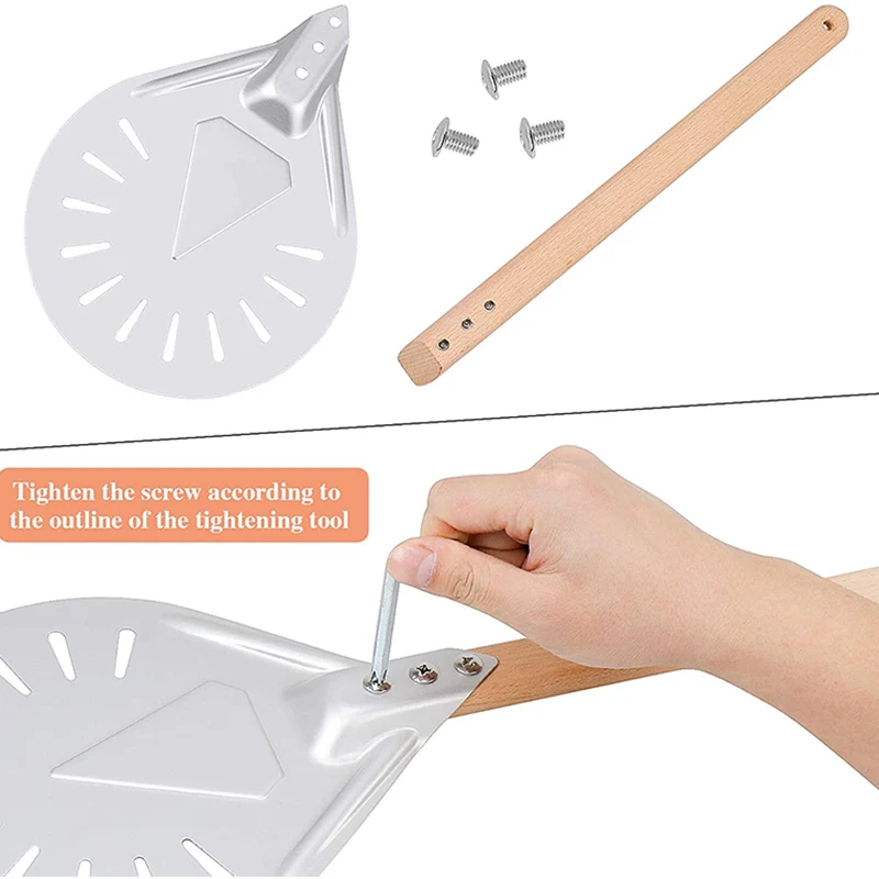 8/9/10 Inch Round Perforated Turning Pizza Peel Non-slip Wooden Handle Baking Bread Shovel Paddle Tools Outdoor Oven Accessories