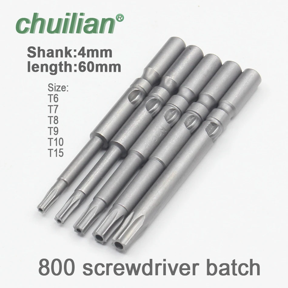 1 sztuk T6-T15 wkrętak Torx zestaw części 800 4mm Shank magnetyczny elektryczny śrubokręt zasilany prądem stałym narzędzia ręczne długość 60mm