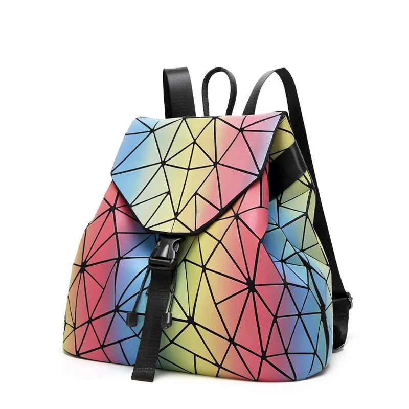 

2020 Women Laser Backpack For Teenage Girls Drawstring Backpacks Folding Geometry School Backpack Holograph School Bags Mochila