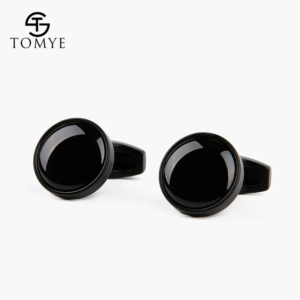 TOMYE Matte Black Round Groom Custom Enamel Unique Cufflinks for Shirt Men XK19S123