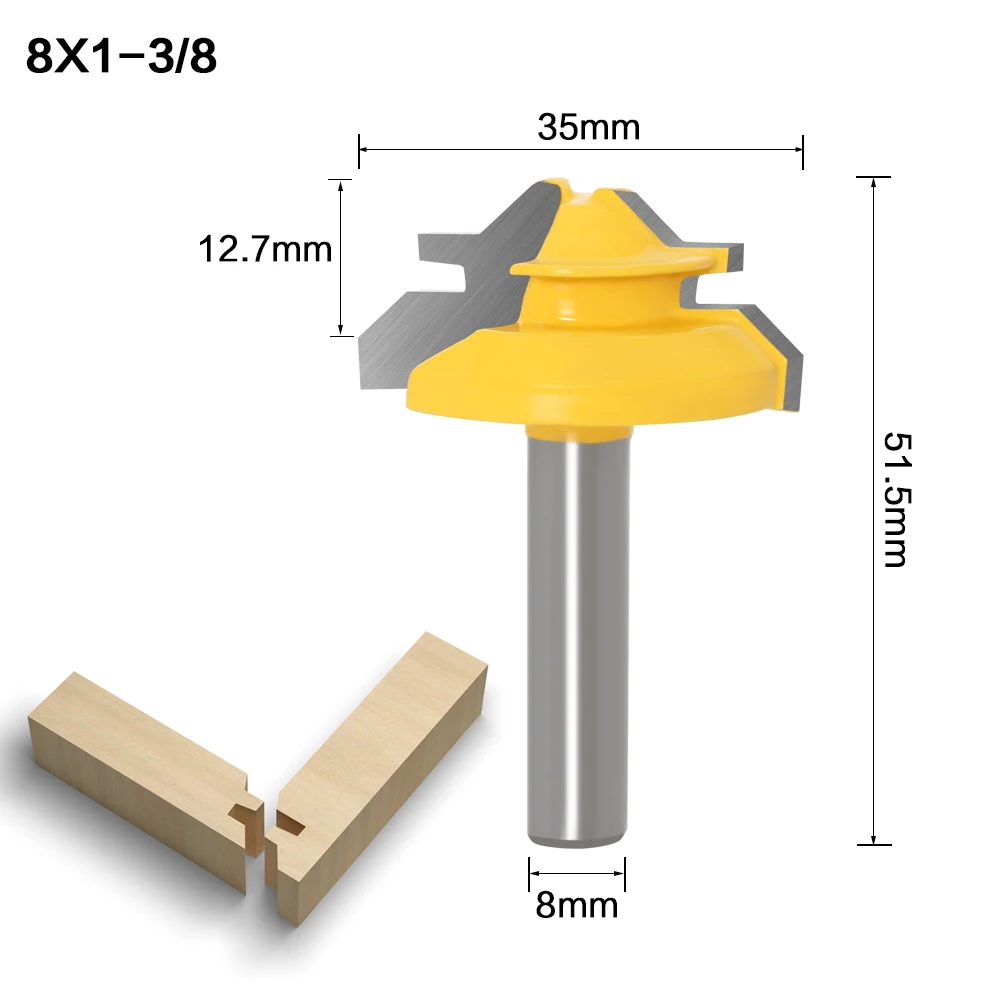 Outil de travail de calcul de fraise à tenon pour outils à bois, mèche de toupie à onglet de verrouillage résistant, 8mm, 45