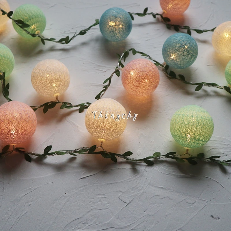 

Tiny leaves Fairy Lights Garland LED Cotton Balls Light String Outdoor Christmas Tree Decorations Night Lamp For Salon Holiday