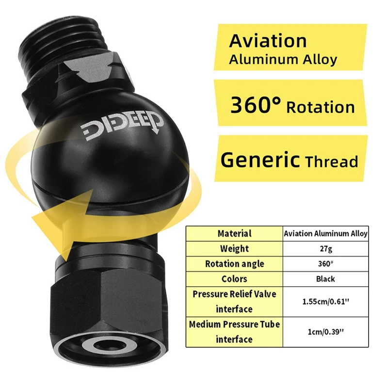 New-DIDEEP Global Universal 360 Degree Swivel Hose Adapter for 2Nd Stage Scuba Diving Regulator Connector Dive Accessories