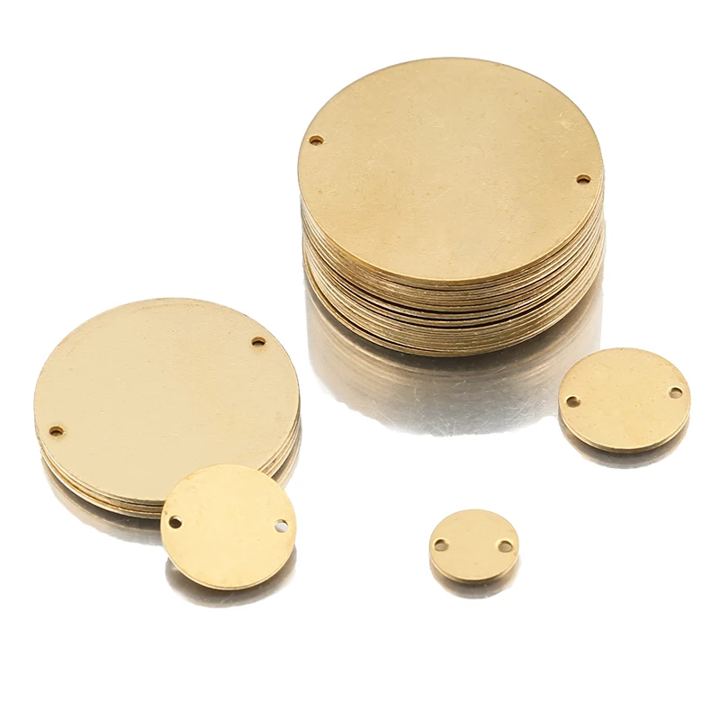 Raw Brass Metal Round Stamping Blank Dog Tag 2 Holes Earring Connectors Disc Charms Jewelry Findings For Pendant Necklace Making