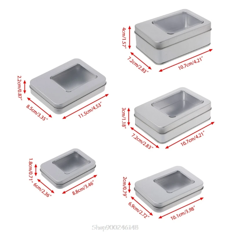 Caja almacenamiento Rectangular plata estaño, organizador con tapa ventana media transparente, S08 20, envío directo