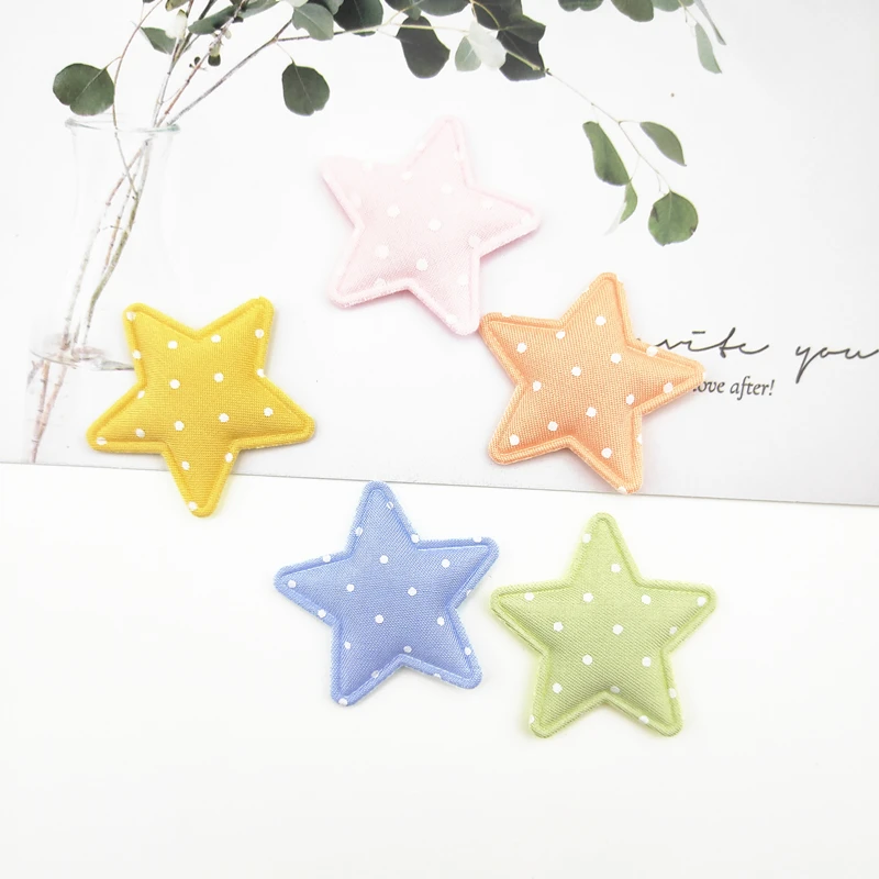 Fabric Padded Star Applique for DIY Headwear, Hair Clips Decor, Baby Hats, Headbands Ornaments, Padded Patches, 3.5cm, 50Pcs