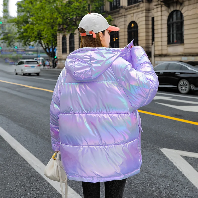 2024 Glossy Winter Down Cotton Padded Jacket For Women Thick Bright Black Short Shiny Jacket Plus Size Parkas Schoolgirl Coat