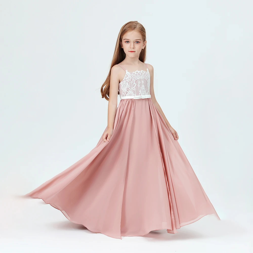 Vestido de dama de honor Junior de encaje/gasa para niños, desfile, celebración festiva, evento de boda, fiesta de cumpleaños, banquete de noche, graduación