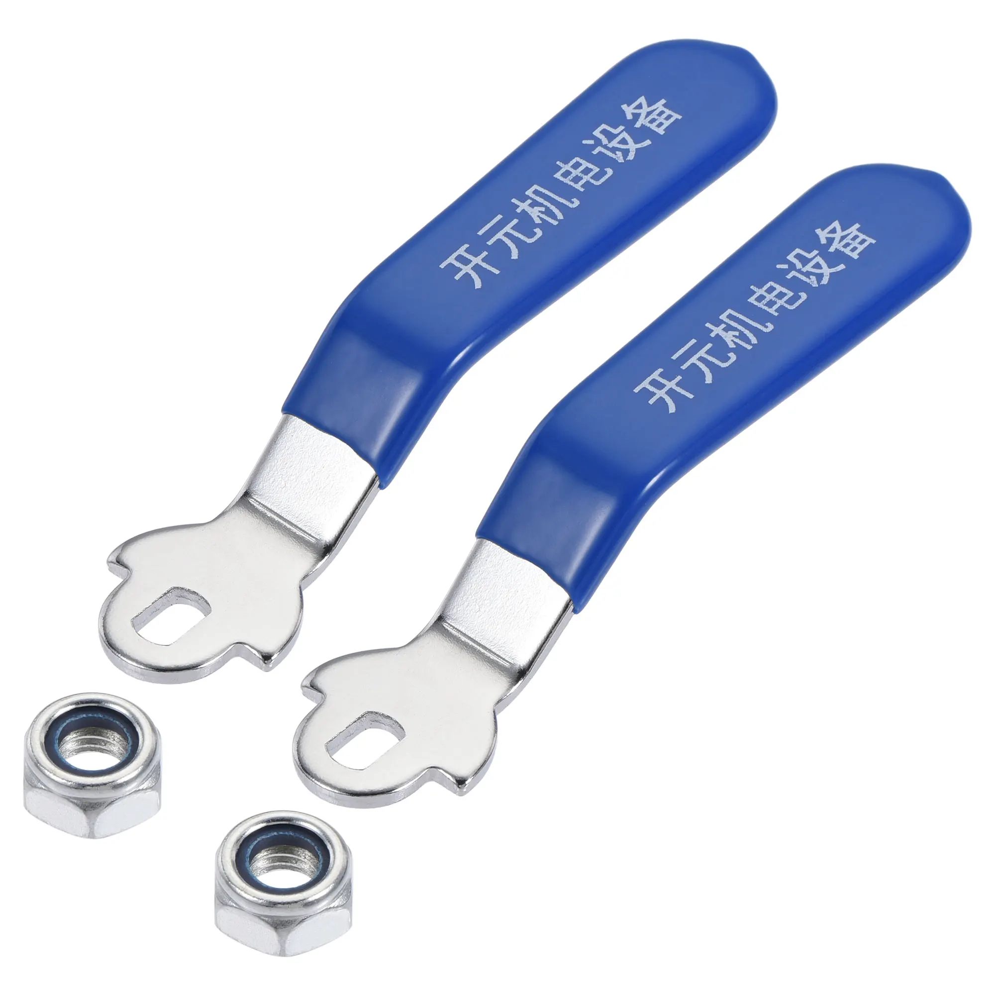 2Pcs Valve Handle Lever Handle Iron Chrome Plated Replacement 180 Degree with Plastic Grip Blue for DN20 Ball Valve