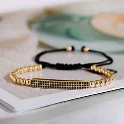 2022 Luxury Gold Color Long Strip Beads Bracelet Men Classic CZ Adjustable Bracelet Homme Handmade Jewelry For Women