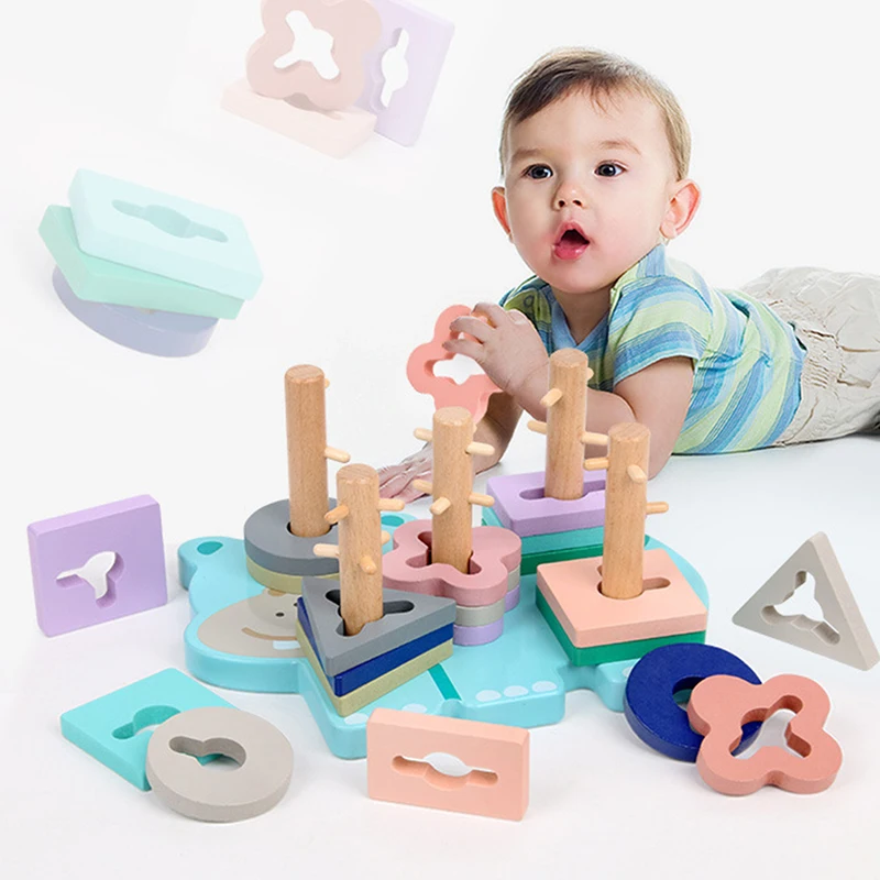 Color Matching Wooden Toys Math Geometry Shape Cognitive Building Toy Kids Puzzle Toy Wooden Shape Sorting Brick Toys for Baby