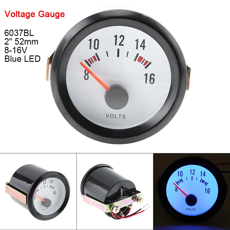 

Meter Gauge 6037BL 2" 52mm 12V Blue LED Voltage Boost Gauge Tachometer/Oil Temp Meter/Oil Pressure Gauge with Sensor for Cars