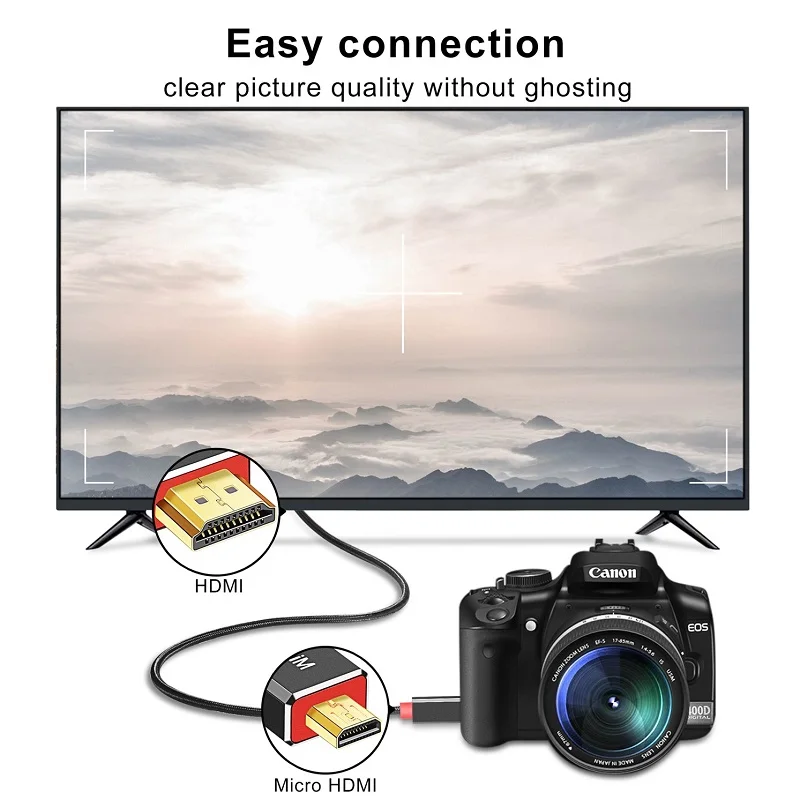 مايكرو HDMI-متوافق 1m 2m 3m محول 4K 60Hz 1080P إيثرنت الصوت جديلة كابل للكاميرا HDTV PS3 XBOX PC