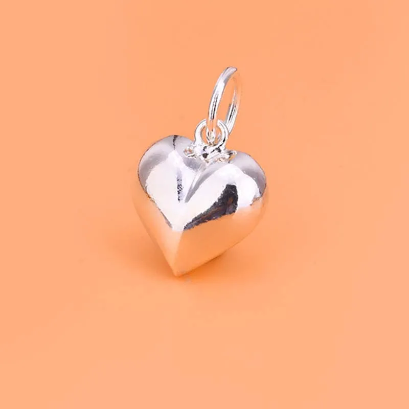 Genuine Real Pure Solid 925 Sterling Silver Pendants Bright Heart Suspension Pendant DIY Jewelry Making Findings