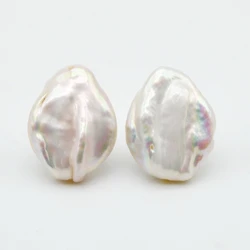 Ladies Pearl Earrings Natural Oversized Pearl Silver Stud Earrings White Baroque Pearl 925 Silver Girl Stud Earrings Free Shippi