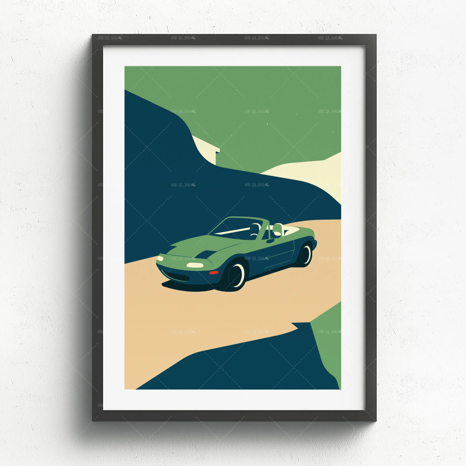 Mazda MX 5 MIATA 1990 printed on natural white exquisite patterns on canvas, gifts, illustrations, posters, car prints, years, b