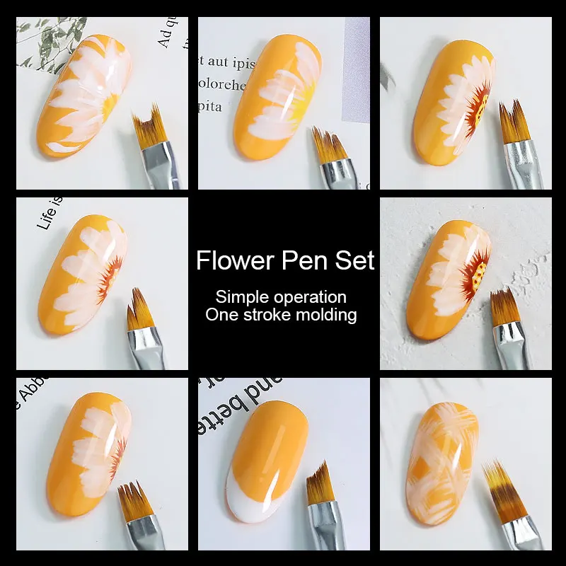 3/5/8 pçs pintura da arte do prego escova caneta de flor dicas acrílico uv gel escovas desenho kit diy linha grade francês design manicure ferramenta