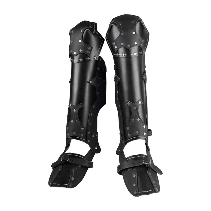 Mannen Vrouwen Lederen Greave Middeleeuwse Been Kalf Armor Bescherming Larp Viking Samurai Ranger Chaps Cosplay Action Roleplay Gaiter