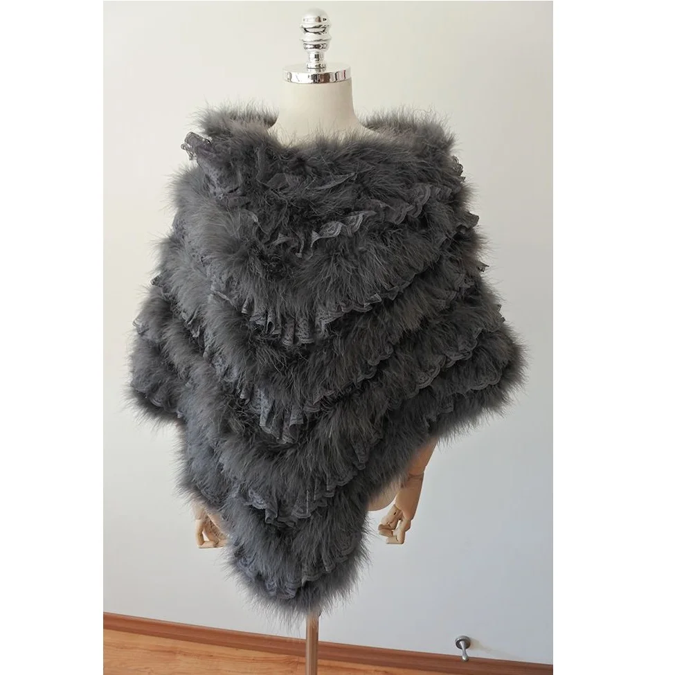 Real ostrich feather shrug with lace autumn winter warm women real fur poncho festival warm cape scarf S15