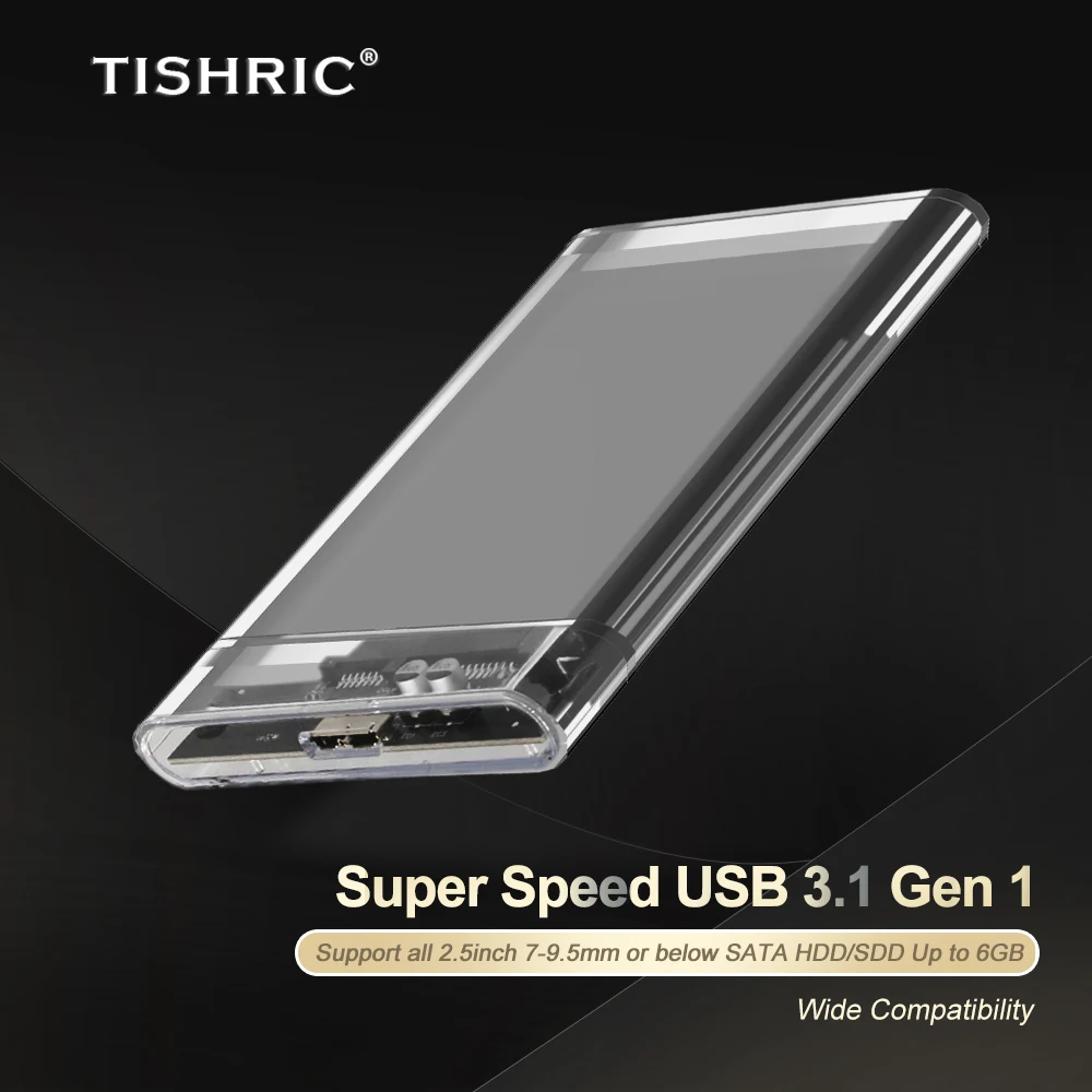 TISHRIC Transparent HDD Case Caddy Box HDD Enclosure 2.5 SSD SATA To USB 3.0 Type-C 3.1 Adapter External Hard Drive Box