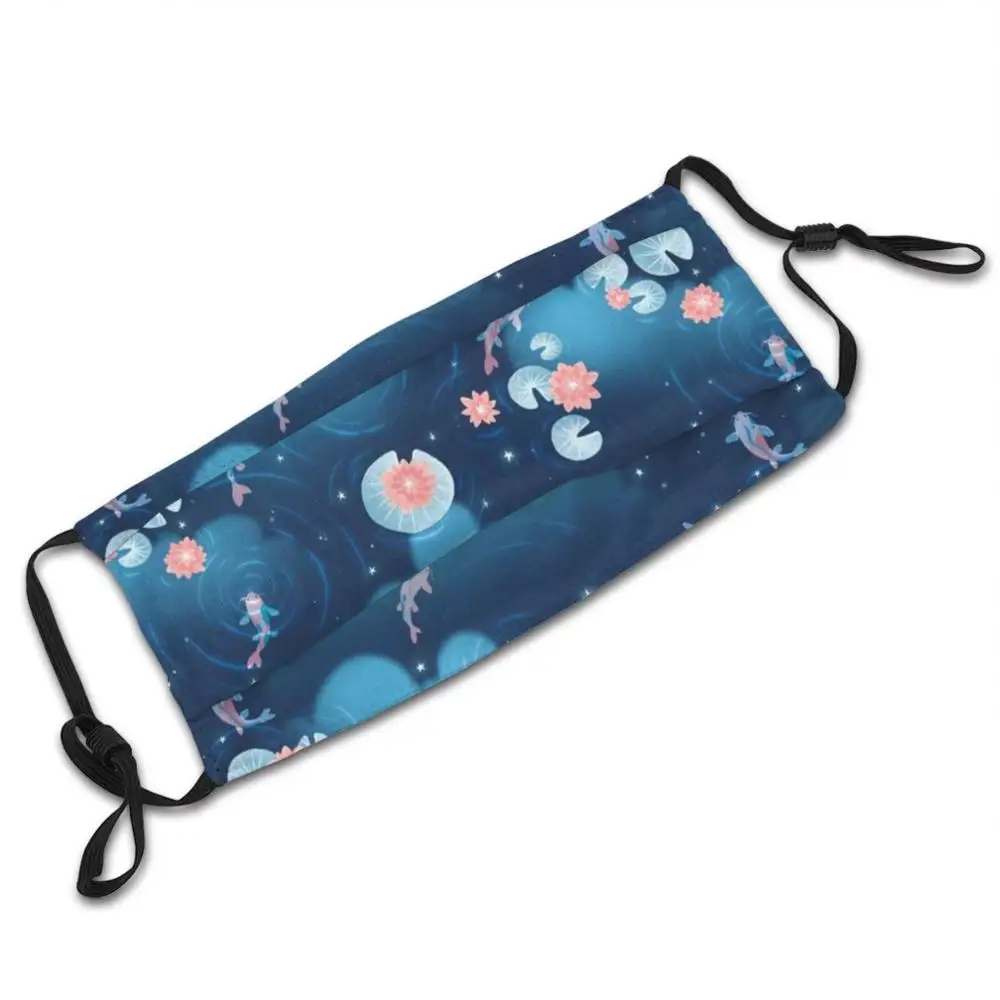 Koi Pond-Night Washable Trending maschera filtrante Pm2.5 personalizzata Koi Fish Koi Carp Pond nuvole notturne gigli sognanti ninfee