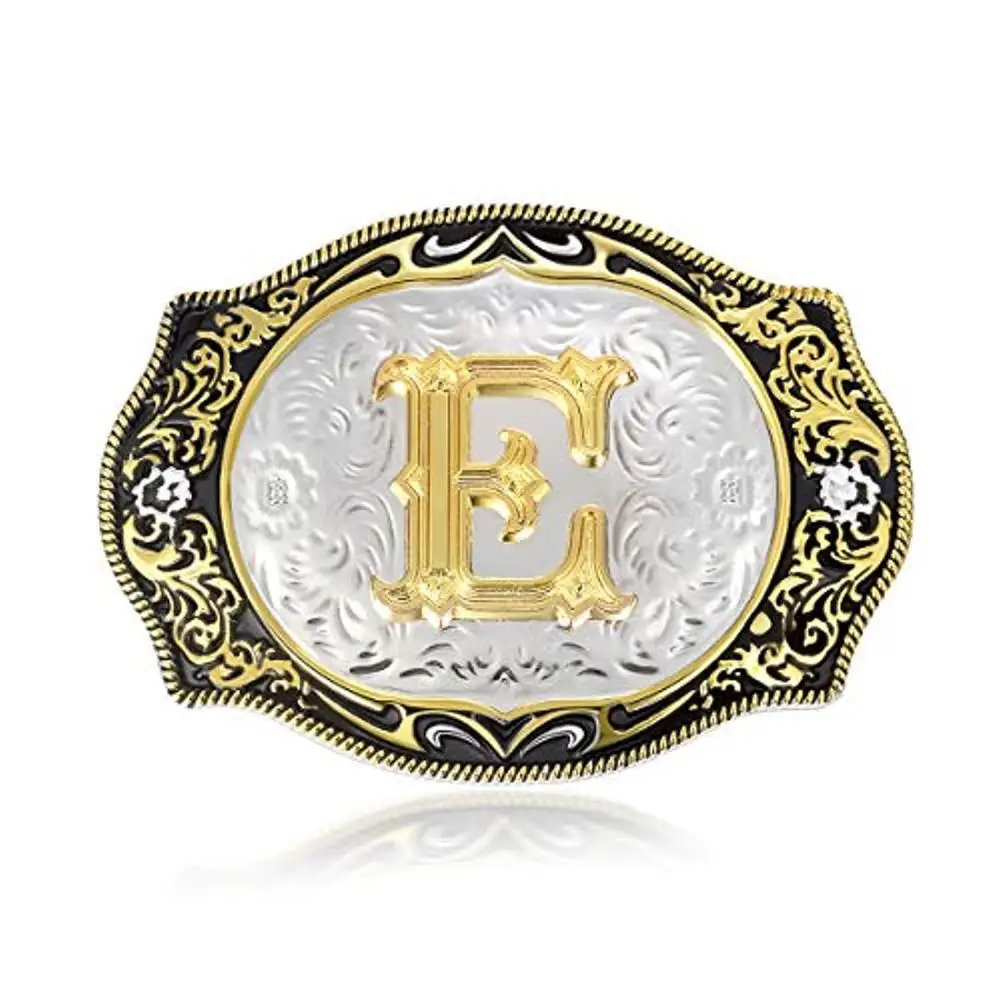 Western cowboy belt buckle A to Z silver + gold two-color electroplating process Zinc alloy personalized  buckles for men  women