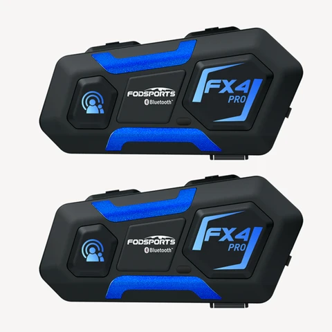 2 шт. Fodsports FX4 Pro Мотоциклетная гарнитура, Bluetooth шлем гарнитура, 4 гонщика 1000 м, FM-радио.