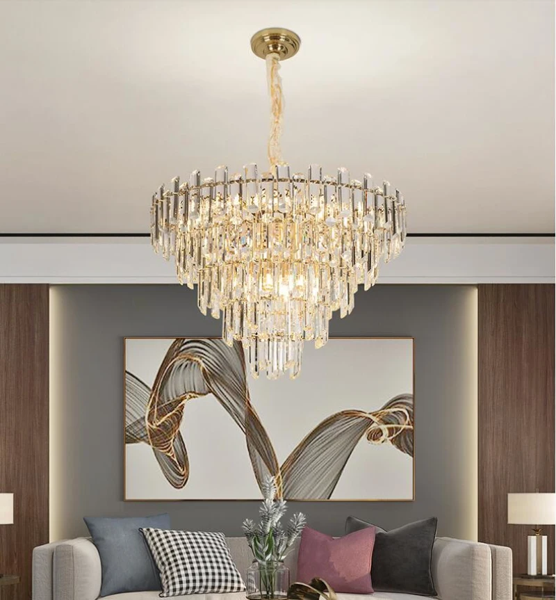 LED crystal pendant lamp luster modern living room lighting luxury crystal pillar hotel decoration lamp