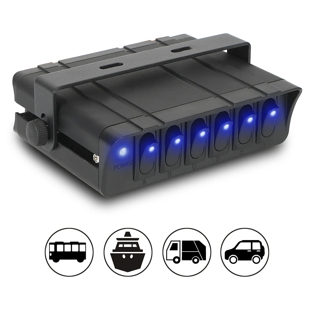 For Truck JEEP Offroad RV with LED Light Indicator Aluminum 6 Gang Toggle Controller Panel 12V Switch Box Rocker