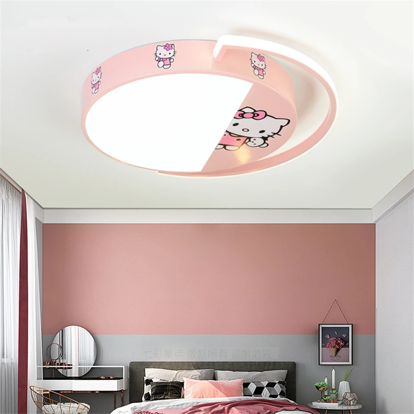 Creative children\'s room cartoon circular ceiling lights modern kitty cat bedroom study room led three color lights lighting