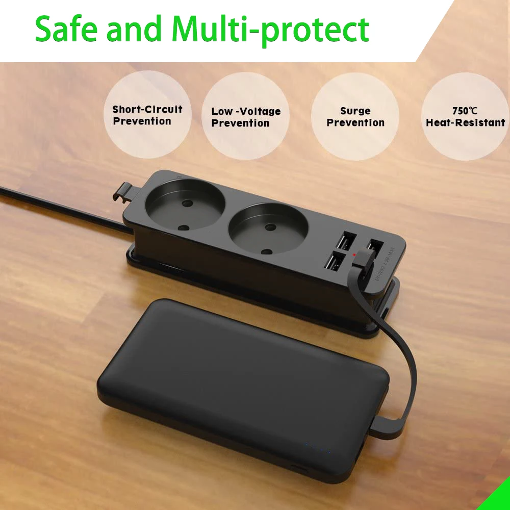 Presa da tavolo ue con porte di ricarica USB spina da 4.0mm cavo di prolunga da 1.5 M per telefono cellulare Ipad Led Light