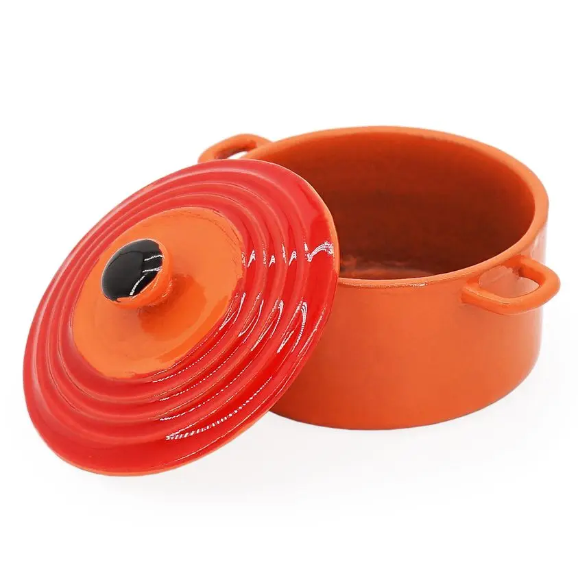 Odoria 1:12 Miniature Soup Tureen Orange Metal Soup Pot Kitchen Utensil Kitchenware Cookware Set Doll House Accessories Decor