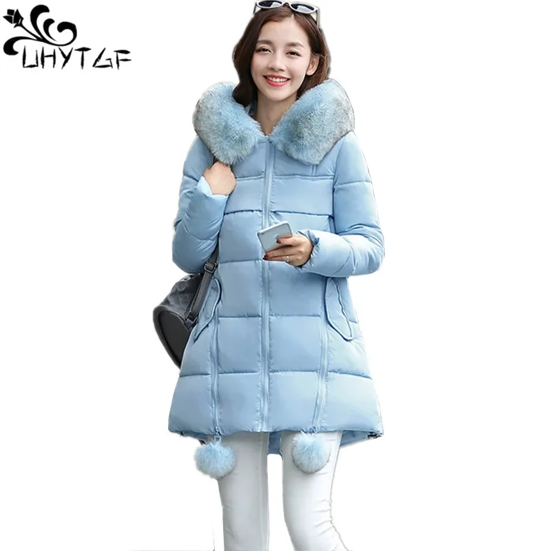 UHYTGF Down Jacket Women\'s 7XL Big Size Hooded Parka Winter warm Thick Coats Women cotton Outwear Female Down cotton Coats X484