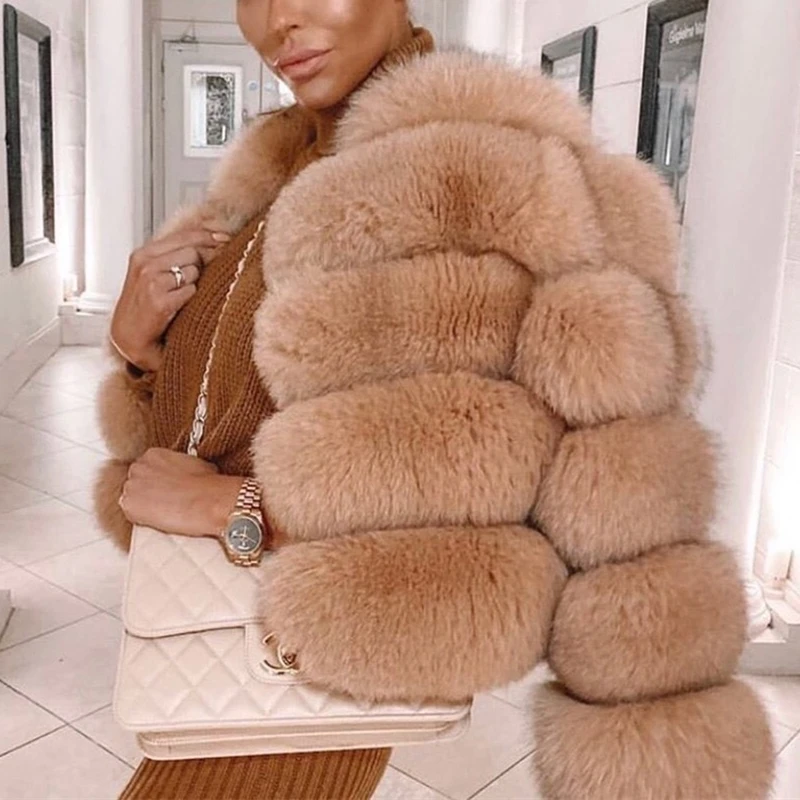 Faux Fox Fur Coat Women Winter Luxury Overcoat Fur Jacket Outerwear Short Fur Coat 3/4 Sleeve Plush Thick 2020 Fur Outwear