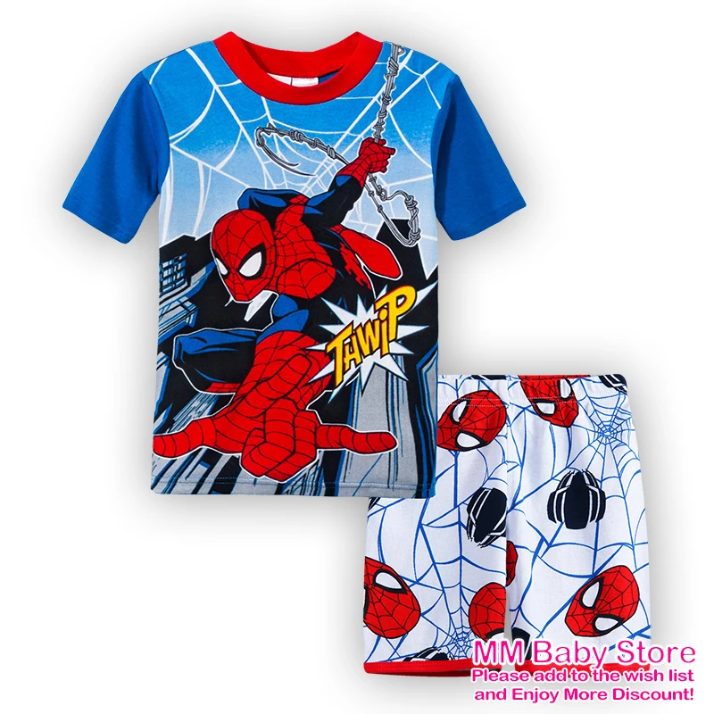 Children\'s Summer Pajamas Clothes Short Sleeve Spider Cartoon Suit 1-7 Years Baby Boys Girls Cotton Set Kids Pajamas Clothes